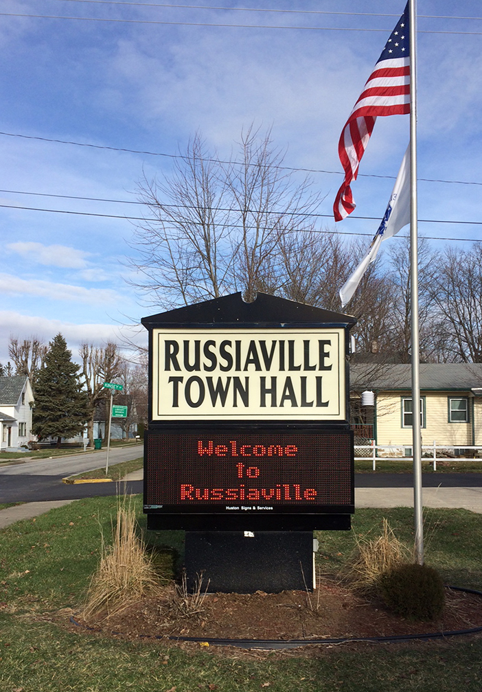 Russiaville Town Hall is the proud new owner of a electronic message center!